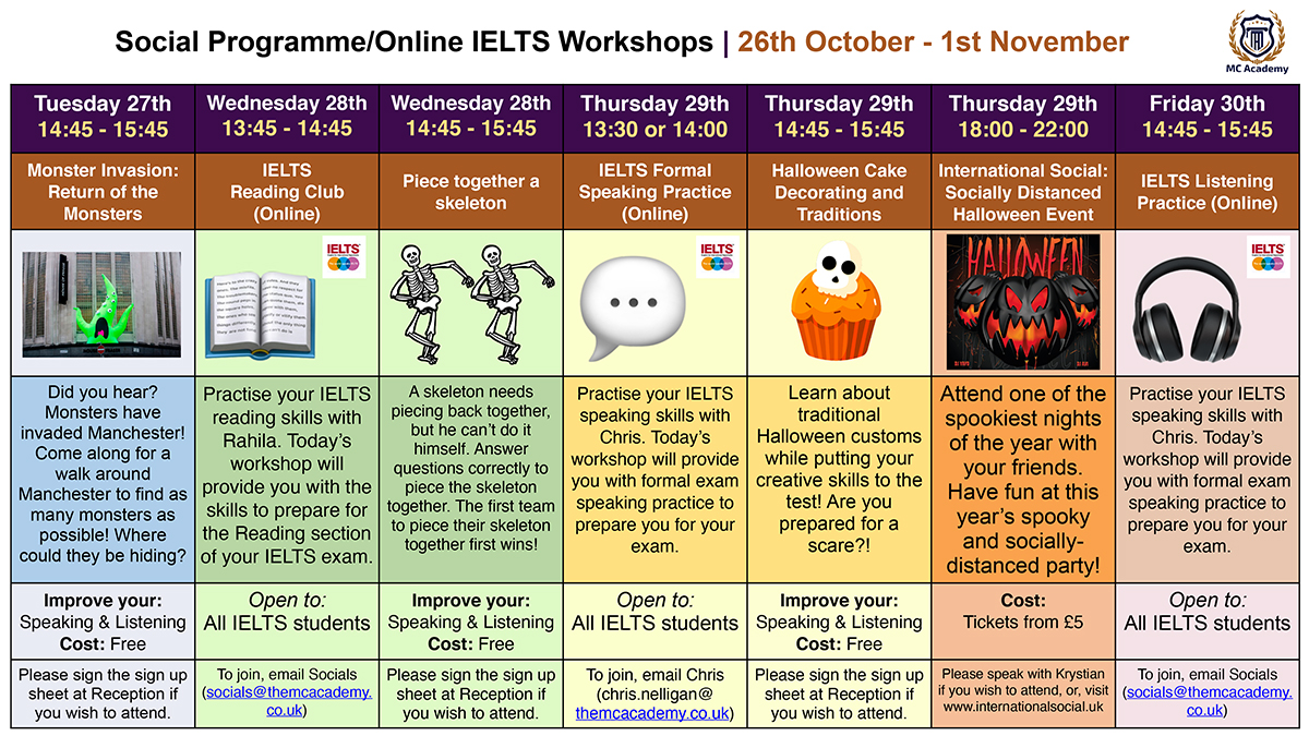 Activities 26th October - 1st November Activities 19th October - 25th October
